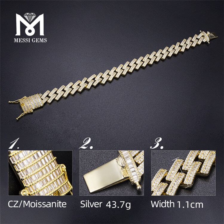 Custom Iced Out Men flavum gold plating 925 Sterling Silver Cuban Link Chain