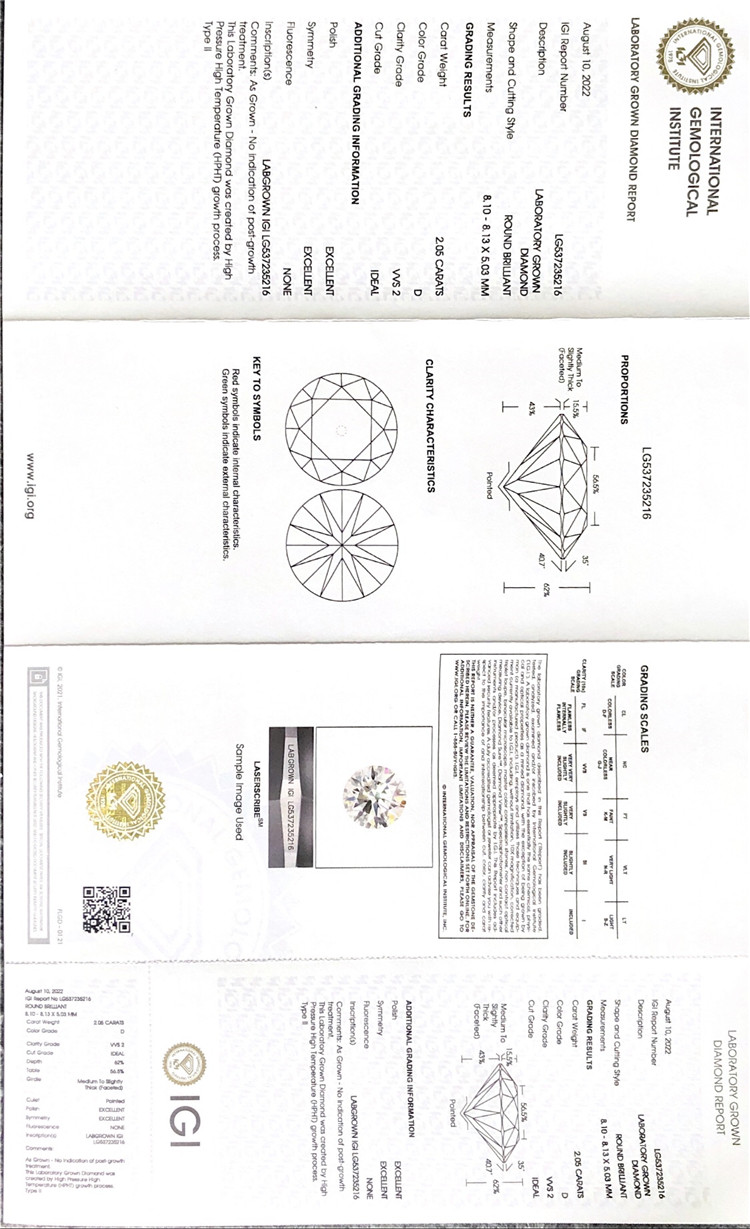 2.05CT D VVS optimus hpht solvens lab adamas 2 carat homo factus adamas in sale