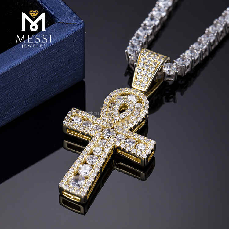 fashion hiphop Gifts 14k real gold yellow gold Lab diamond cross monile