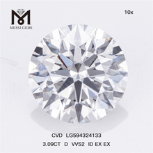 3.09CT D VVS2 ID EX EX CVD Top-Grade fabricatum Diamond LG594324133丨Messigems