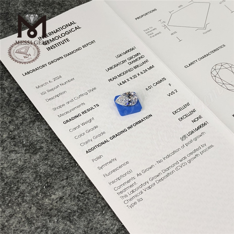 6.01CT PARI officinarum adamantibus crevit F VVS2 CVD LG616490561丨Messigems 