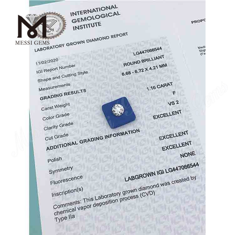 1.16 carat F VS2 Round EX Cut lab adamantibus
