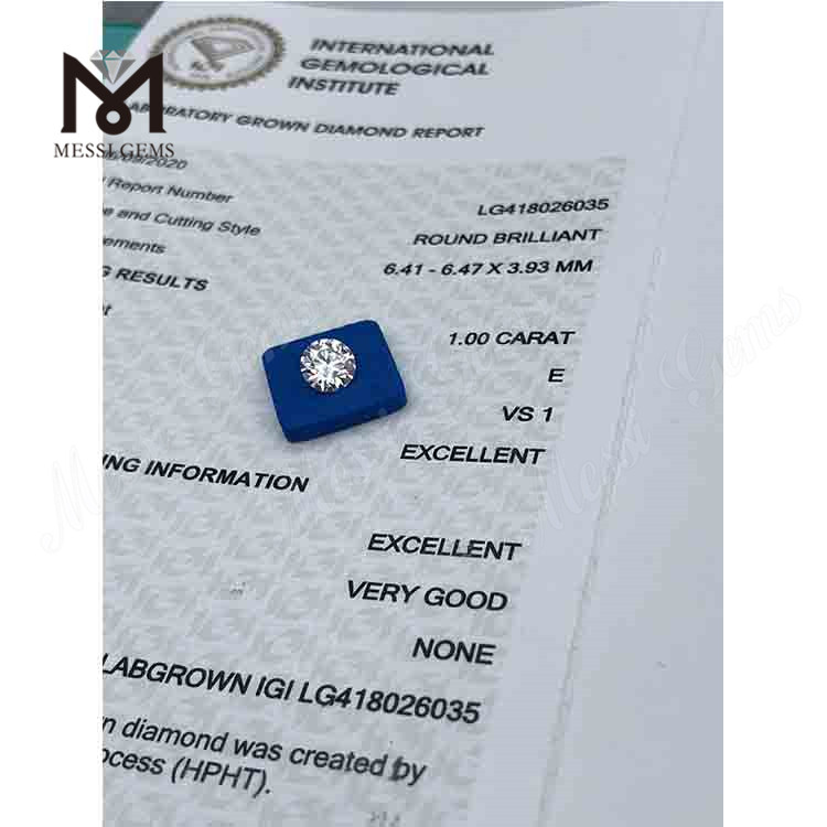 1.0CT E/VS1 Round EX VG Lab Grown Diamond