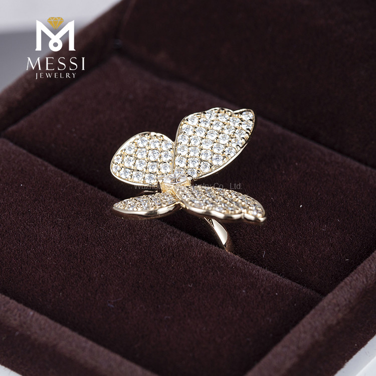 14K 18K Papilio moissanite anulo aureo D lapide moissanito pro mulieribus
