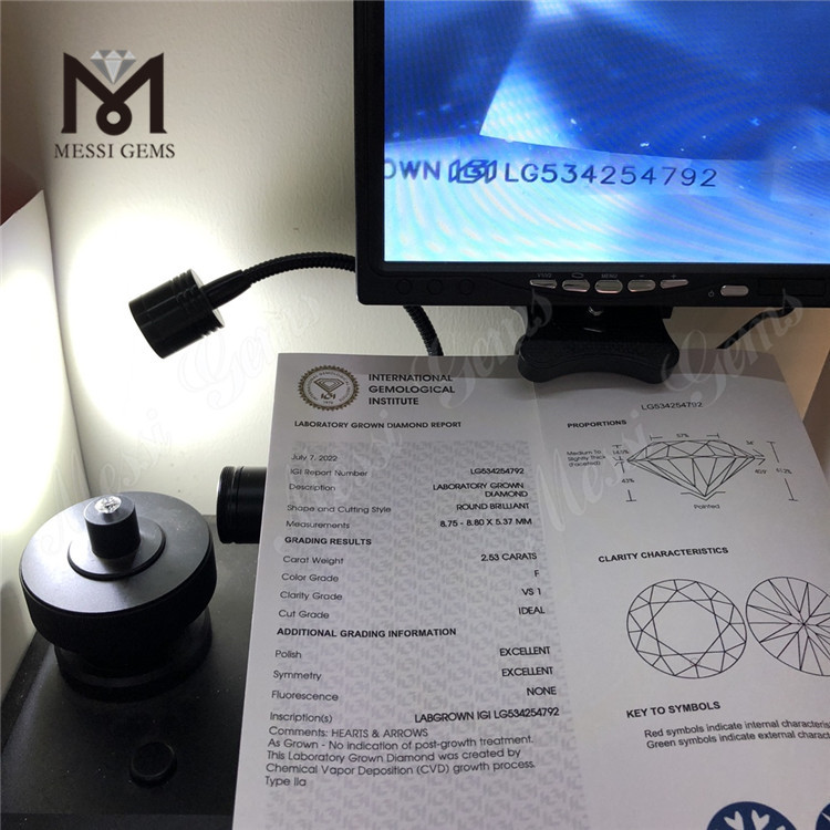 2.53CT F VS solutum lab adamantis Lupum RD figuram lab adamantis 2.5 carat pro sale