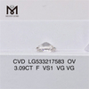 3.09ct F VS1 VG VG CVD Lab Diamond OVAL IGI Certificate