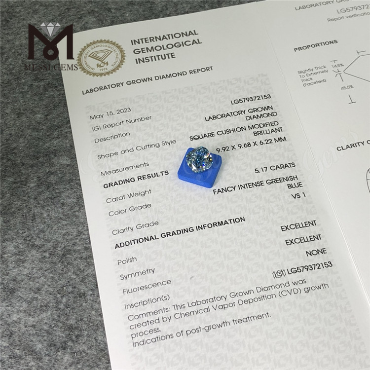 5.17CT VS1 EX EX QUADRATUM CUBICULUM MODIFICATUS FACETIAE GRAVIDUS RED CVD solve Blue Diamond LG579372153 