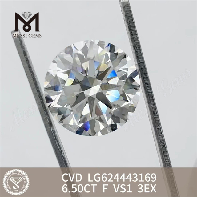 6.50CT F VS1 3EX CVD Round solve fabricatum Diamond LG624443169丨Messigems