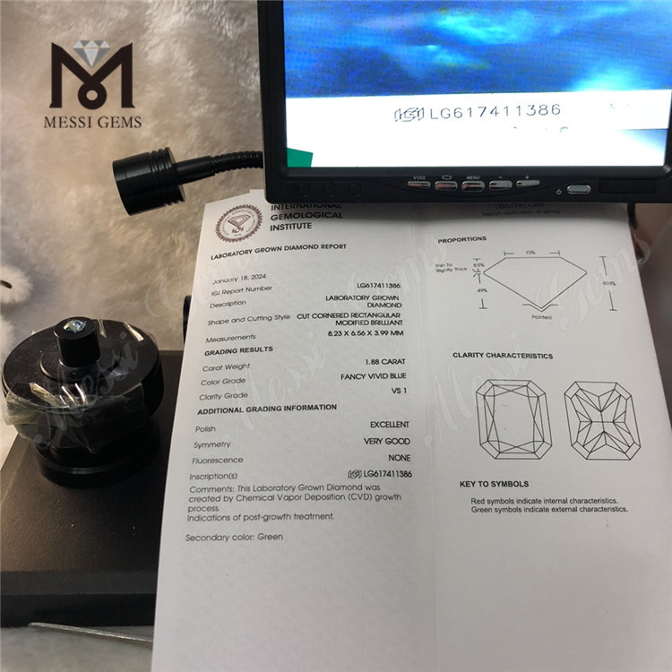 1.88CT VS1 EX VG CVD RECTANGULAR OPINIO VIVID CAERULEA ADAMANTIA LG617411386丨Messigems