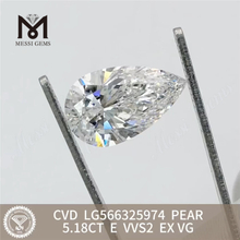 5.18CT Pear Cut Simulated Diamond E VVS2 EX VG CVD LG56632974丨Messigems 