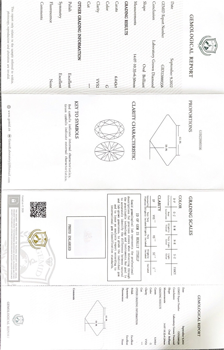 6.043ct G vvs solutum lab iaspis Lupum pretium figurae ovatae maximae syntheticae adamas IGI