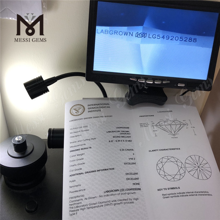 2.23CT F VVS2 3EX lab adamantibus adamantibus circum Cut HPHT adamantibus