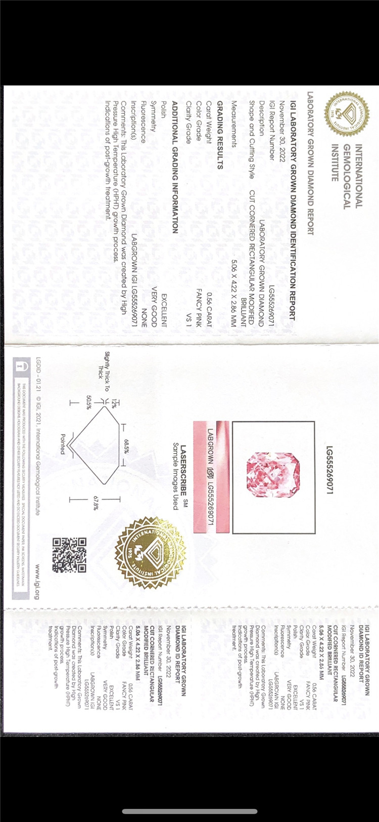 0.56ct nos rosea lab crevit crystallini fabrica 