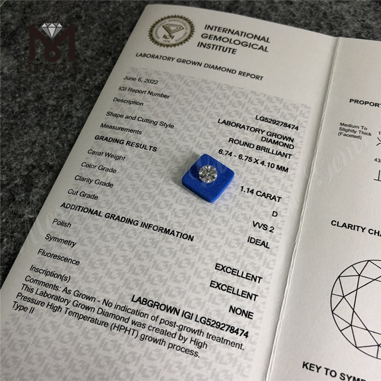 1.14ct D VVS2 ID EX Round optima qualitas homo fecit adamantes