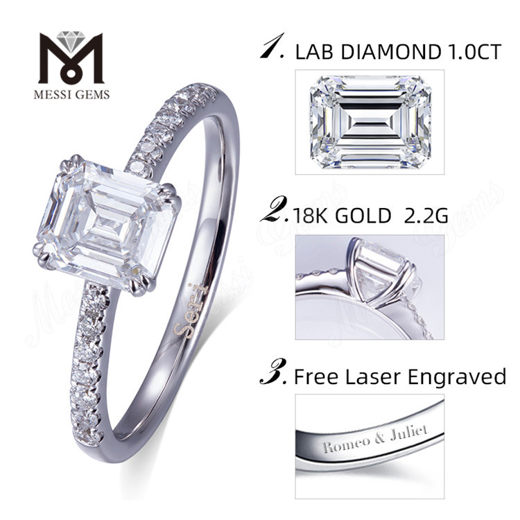 18k Aurum 2.2G Aurum pondus 1ct Smaragdus Lab Diamond Ring