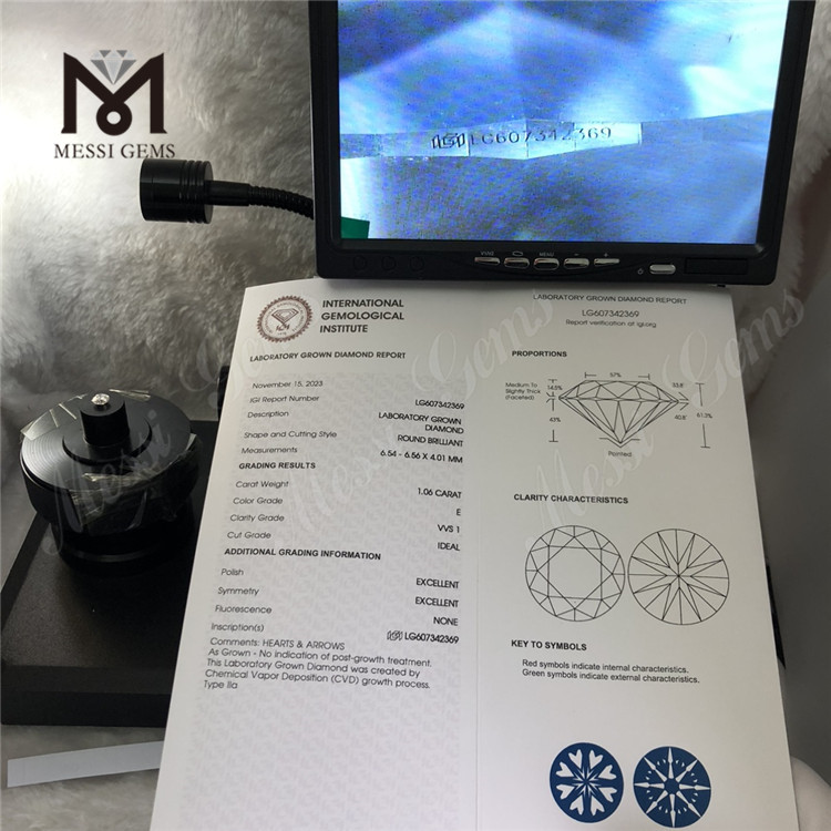 1.06CT E VVS1 1 carat lab iaspis crevit sumptus CVD cost-effective Luxuriae Messigems LG607342369