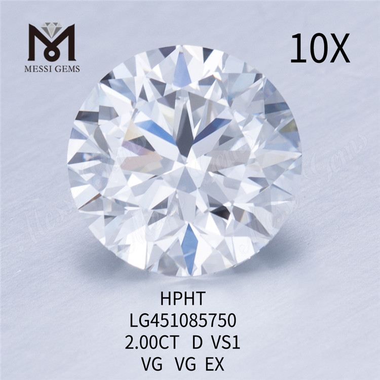 2ct D VS Saccharum solvere adamantibus HTHP circa lab adamantibus