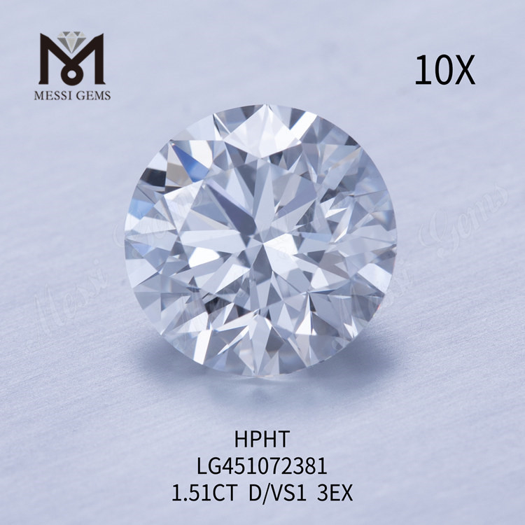 1.51ct D VS1 RD EX Cut Grade lab jaspis HPHT