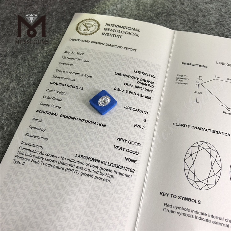 2.08ct Lab Grown Diamond Oval E Color HPHT Synthetic Diamond
