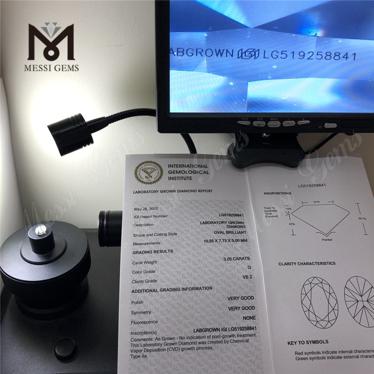 3.05ct G VS2 VG VG CVD Lab Diamond OVAL IGI Certificate