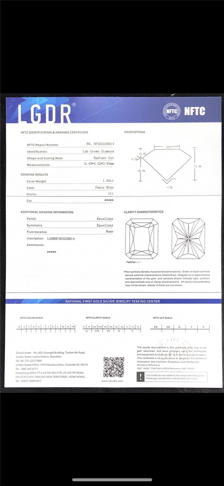 1.03ct RADIANT lab crevit crystallini Lupum