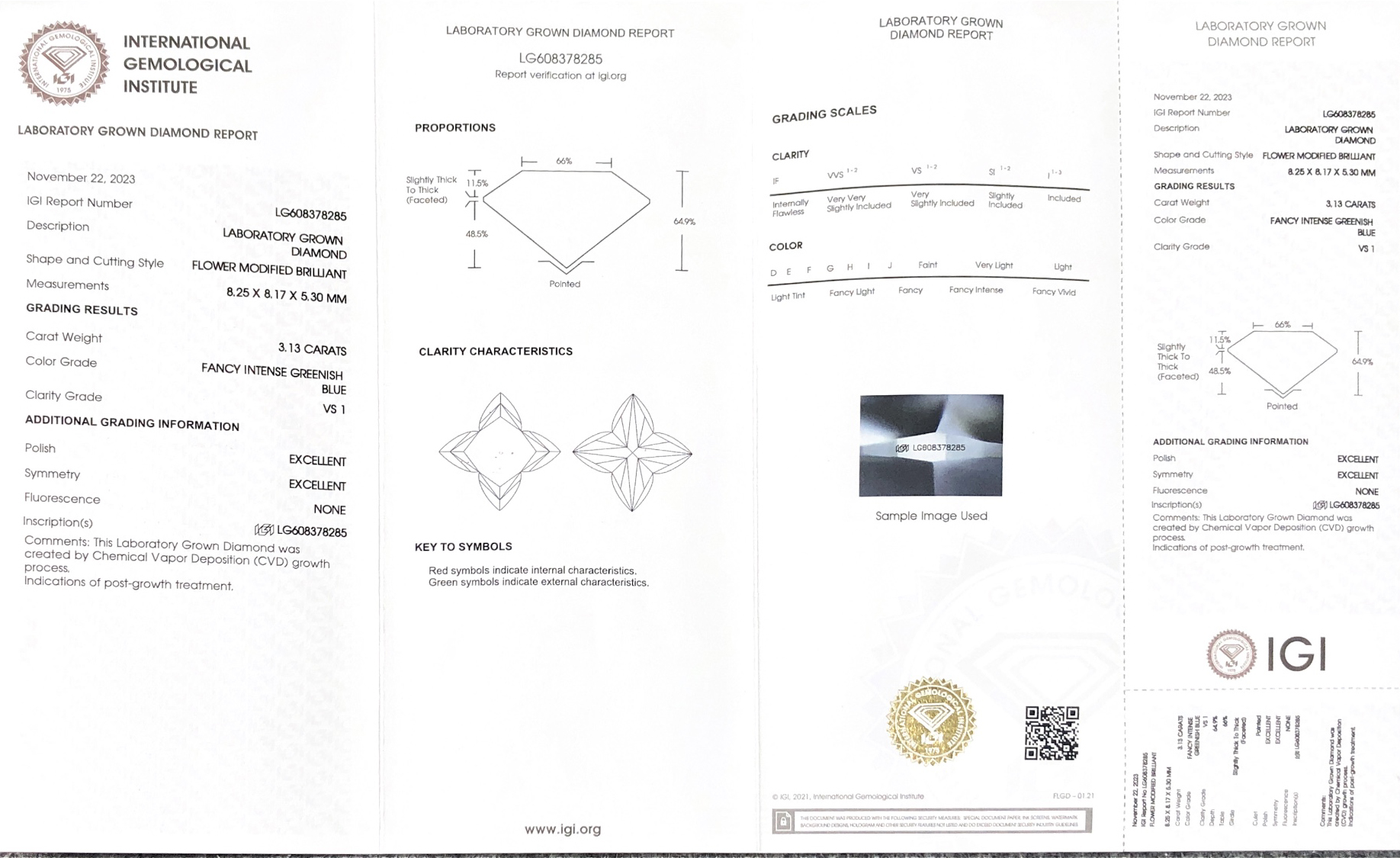 3.13ct VS1 Blue Flos Lab factum Diamond Pectus CVD LG608378285