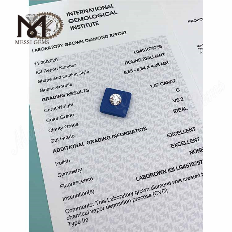 1.07 carat CVD G VS2 SPECIMEN Circum clarissimum lab fecit crystallini