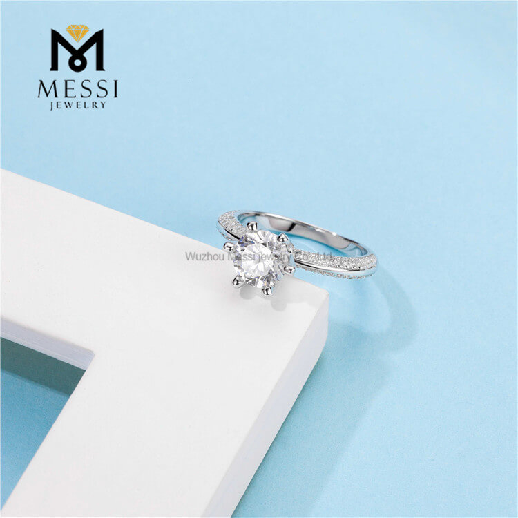 Donum natale moissanitae solitaire feminae anuli aurei 14k auri patella 925 anuli argentei