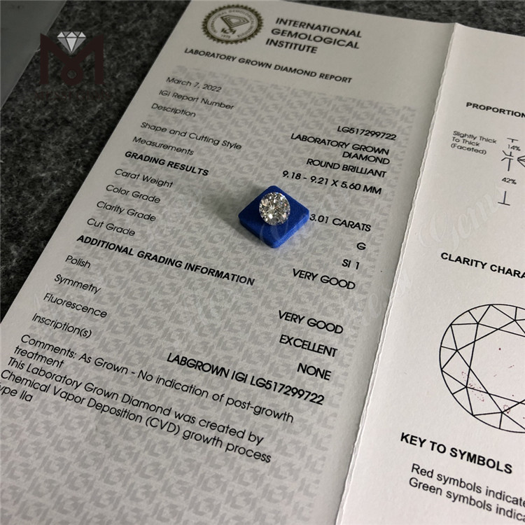 officinas pretium 3.01ct G SI1 rotunda figura soluta synthetica lab crevit adamas