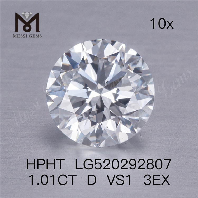 1.01Ct D VS1 3EX Round Cut HPHT Lab Grown Diamond