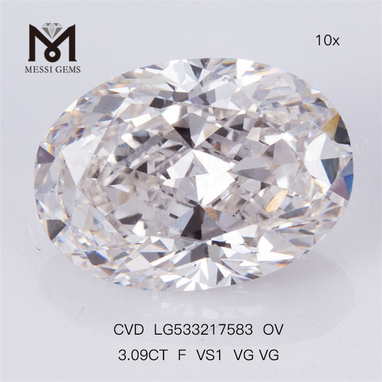 3.09ct F VS1 VG VG CVD Lab Diamond OVAL IGI Certificate