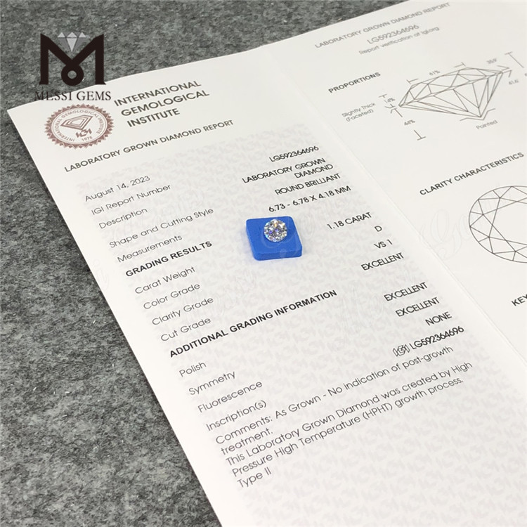 1.18CT D VS1 3EX Hthp Solve Diamond Manufacture HPHT Diamond LG592364696