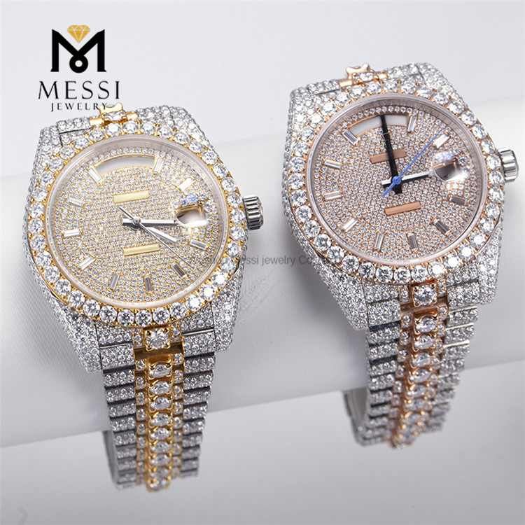 Custom Luxury 925 Silver Iced Out VVS Mens Moissanite Watch