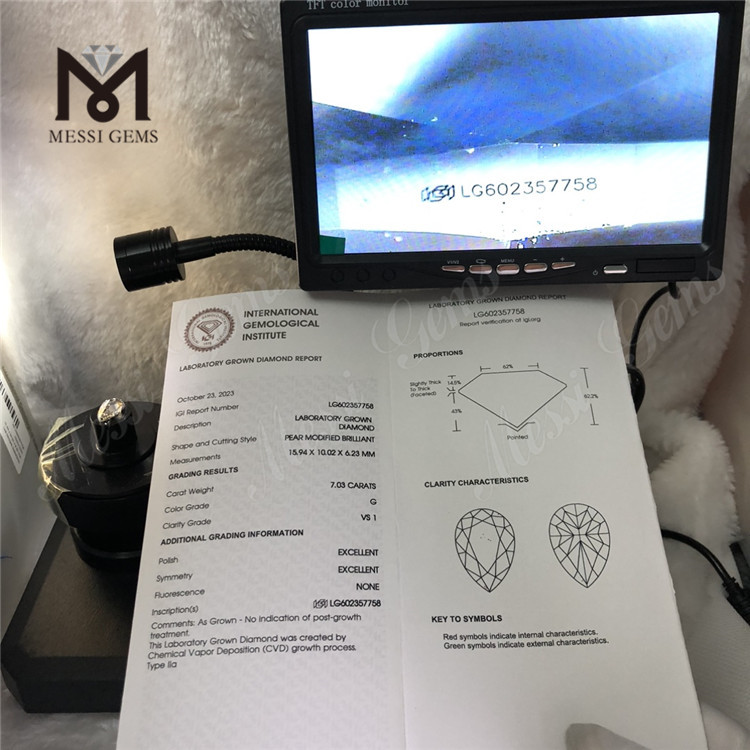 7.03CT G VS1 PEAR IGI Certified Diamond Diamonds .