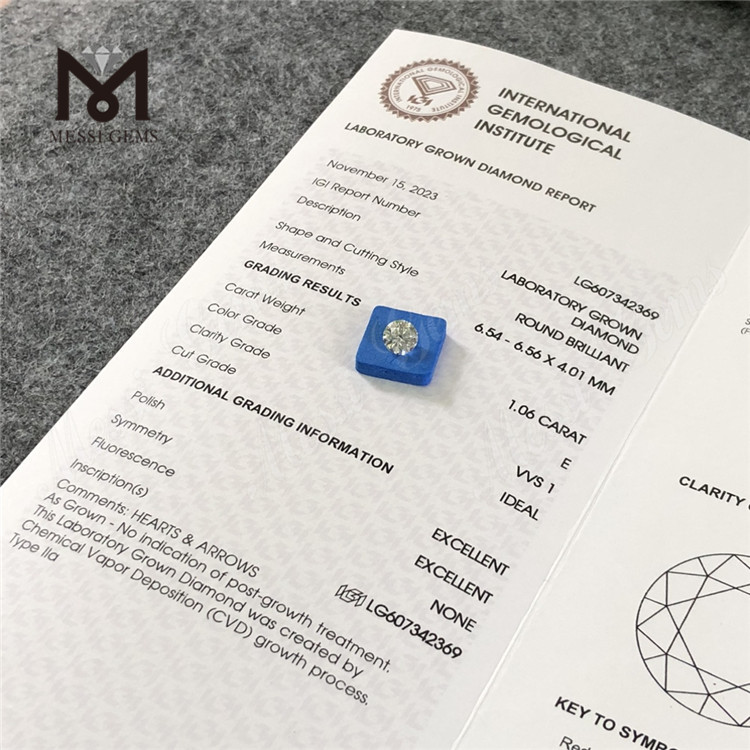 1.06CT E VVS1 1 carat lab iaspis crevit sumptus CVD cost-effective Luxuriae Messigems LG607342369