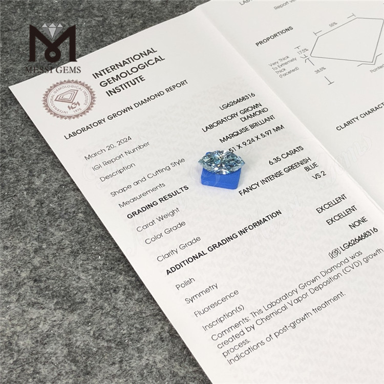 6.35CT CUPIDITAS VEREOR Blue adultus adamantibus MQ CVD LG626468316丨Messigems