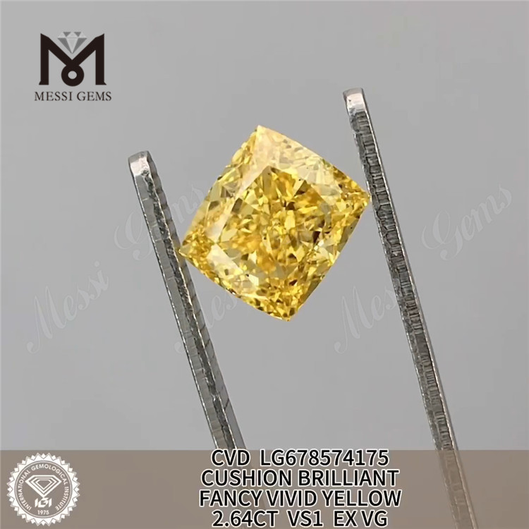 2.64ct Cushion Laboratory crevit Diamonds Umbra Vidi Yellow VG VG CVD LG678574175