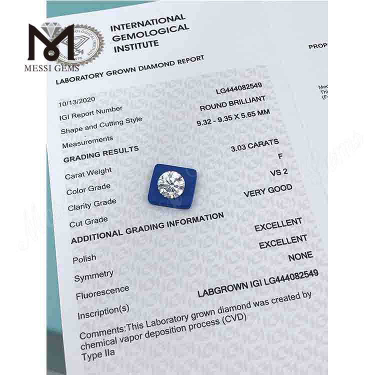 3.03 ct F VS2 Round lab diamonds VG Cut Grade
