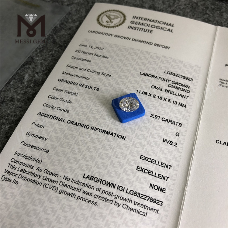 2.91ct G vvs ov lab diamond cvd lab adamas crevit in stock