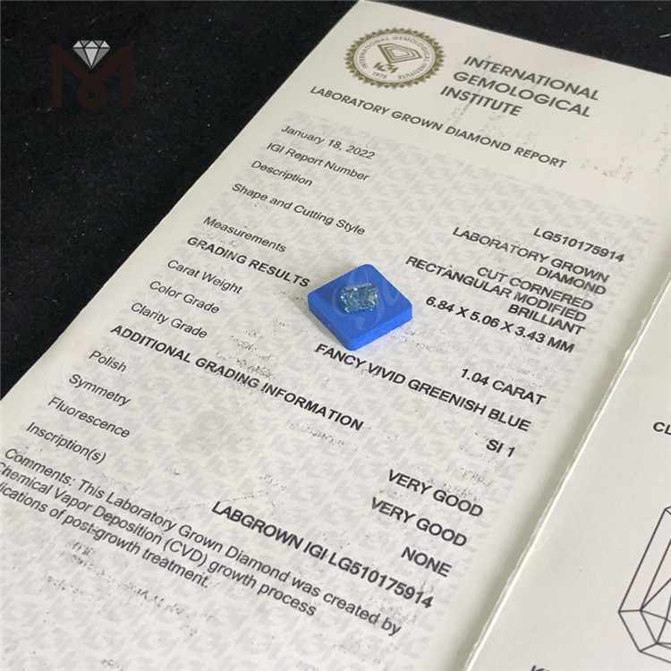 1.04CT CVD iaspis rectantglar VIVID GRAVEDINOSUS SI1 VG VG lab adamas LG510175914 