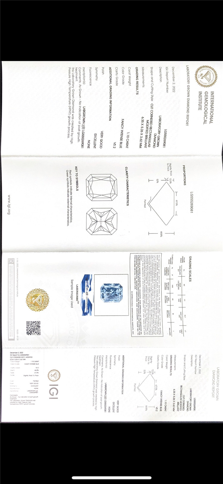 1.1ct blue Lab crevit crystallini manufacturer 