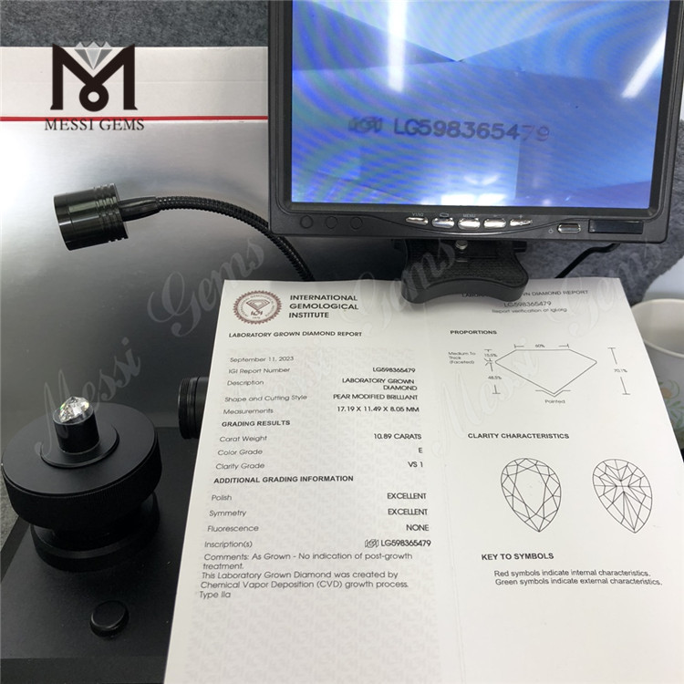 10.89CT E VS1 EX EX PEAR Mole Man-creato Diamond CVD LG598365479丨Messigems