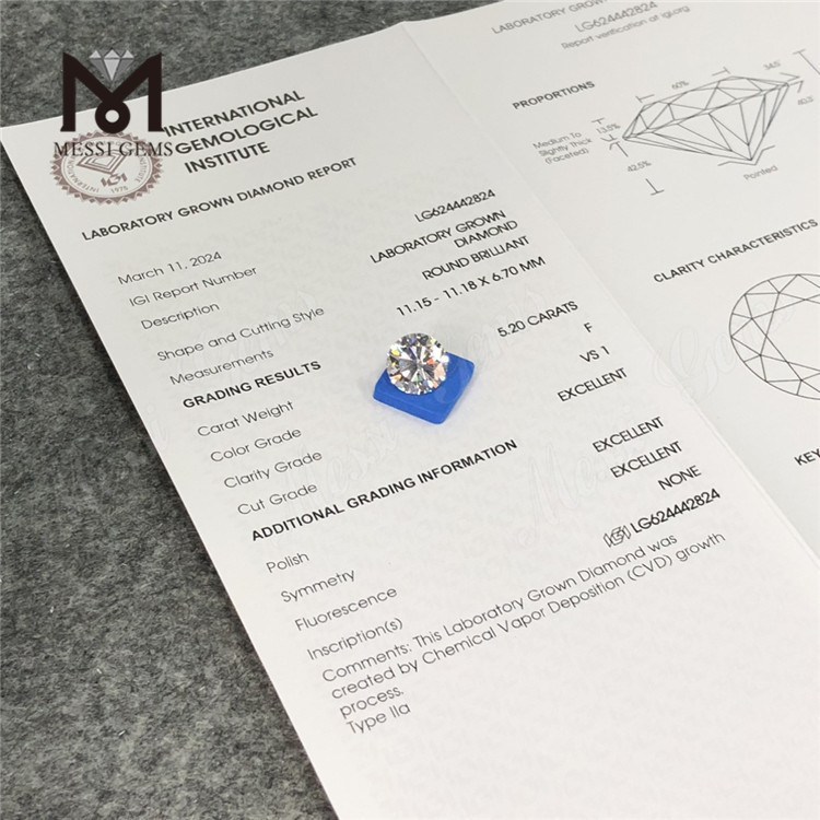 5.20CT F VS1 3EX Laboratorium Diamond CVD LG624442824丨Messigems