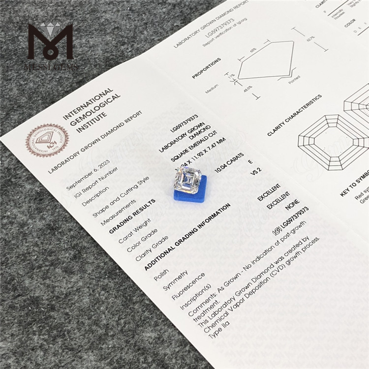 10.04CT E VS2 EX EX QUADRO Smaragdus CUT Lab-Producta Diamonds: Quality Guaranteed CVD LG597379373丨Messigems