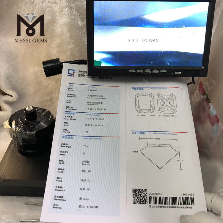 5.13CT SI1 CUSHION LUX CAERULEUS certified lab adamantibus IGI Certified Sparkle丨Messigems CVD S-LG3949