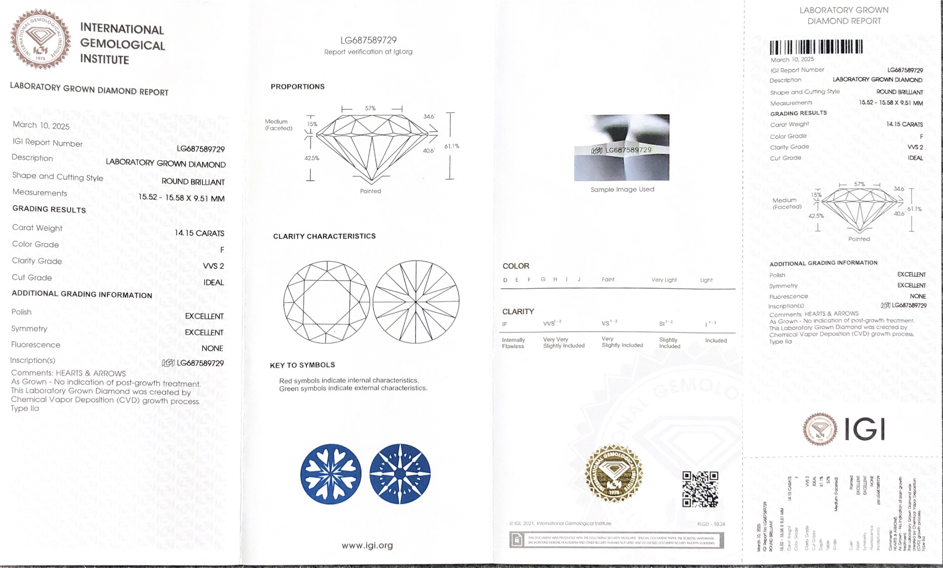 14.15CT Rotundus Lab Diamond P VVS2 id CVD LG687589729 